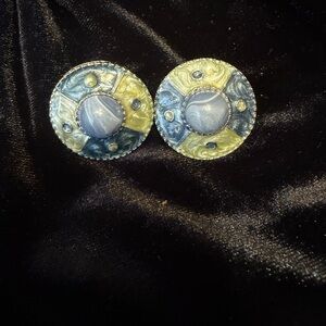 Blue and Green Round Earrings